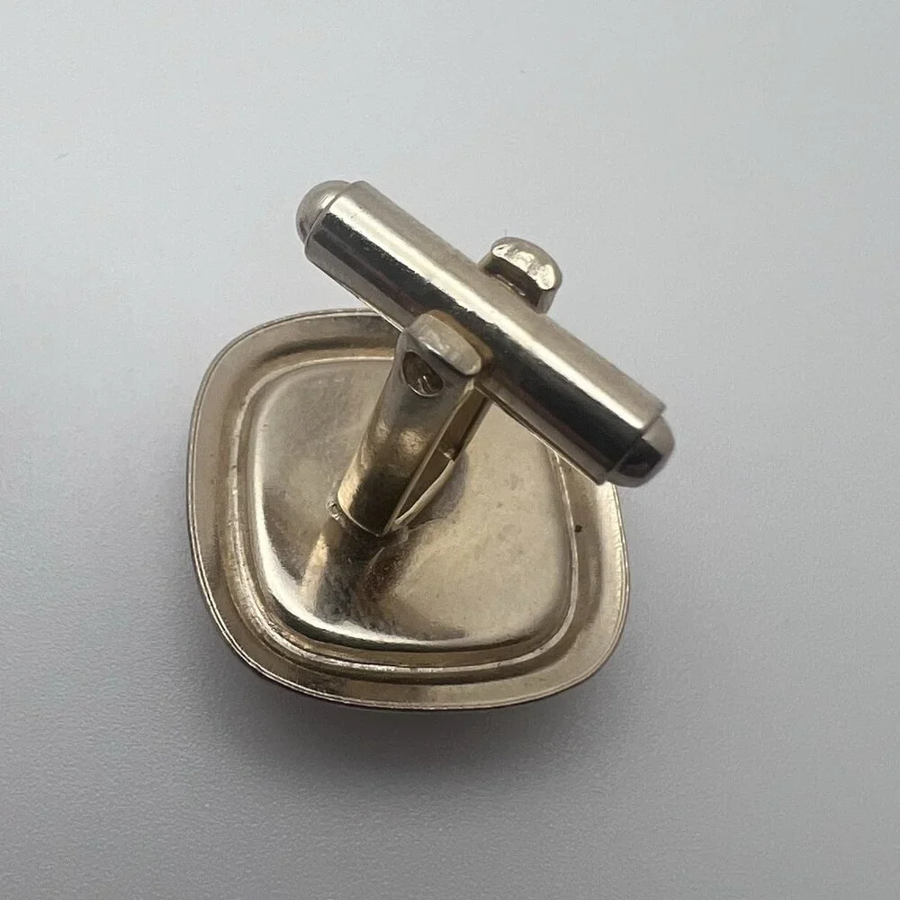 MENS VINTAGE INTRICATE PATTERNED‎ RED GEM GOLD TONE CUFF LINKS